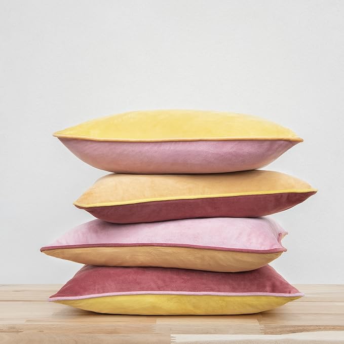 MONDAY MOOSE Decorative Throw Pillow Covers Cushion Cases, Set of 4 Soft Velvet Modern Double-Sided Designs, Mix and Match for Home Decor, Pillow Inserts Not Included (20x20 inch, Yellow/Pink)
