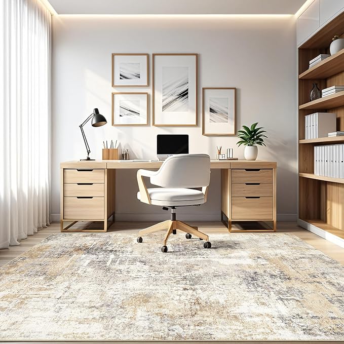 6x8 Area Rug Living Room: Large Washable Abstract Modern Soft Rugs Stain Resistant Indoor Floor Non-Slip Accent Carpet for Bedroom Nursery Playroom Dining Room Office Dorm Home Decor- Grey Gold