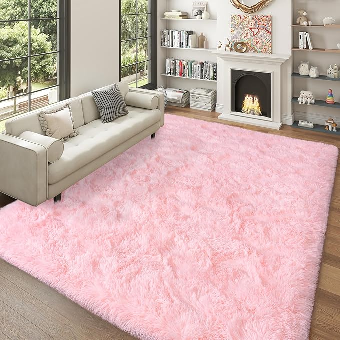 Dssimo Super Fluffy Rug for Bedroom, Modern Shag Pink Area Rugs, Soft and Cozy Plush Carpet for Kids,Girls Boys and Teens Decorations for Living Room Dorm Nursery Classroom, 4x6 Feet