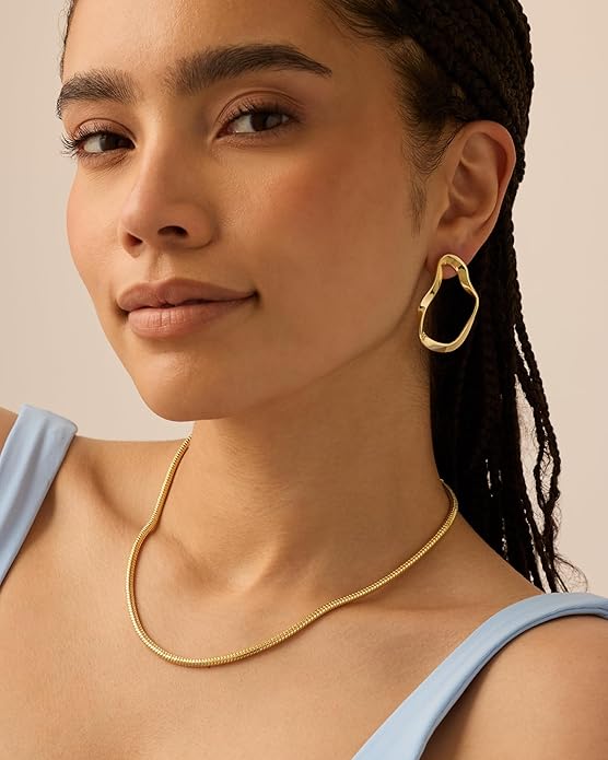 PAVOI 14K Gold Plated Chunky Chain Choker Necklaces for Women | Gold Statement Graduated Link Chain Necklace | Bold Oval Link Barbell Links Paperclip Chains