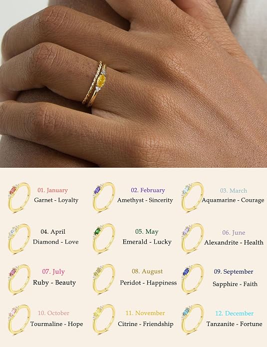 FUNEIA Gold Birthstone Rings for Women Non Tarnish Trendy Stackable Gold Rings that Don't Tarnish Dainty Emerald Green Gemstone Cubic Zirconia Wedding Engagement Ring for her Birthday Gifts Jewelry