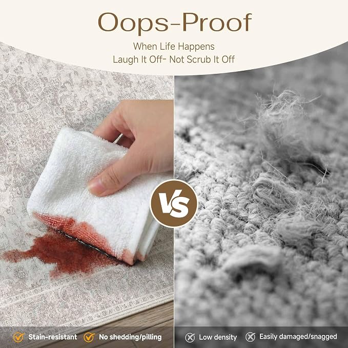 PureCozy 2x8 Washable Runner Rug Neutral Beige Vintage Floral | Non Slip, Soft Low Pile, Long Hallway Carpet for Kitchen, Entryway, Laundry Room, Farmhouse Decor