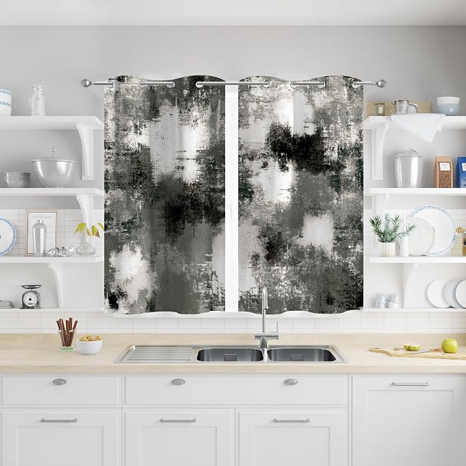 Asuexpect Black Grey Abstract Curtains 2 Panels Abstract Rust Curtain Room Darkening Grommet Window Drapes Modern Decorative Window Treatments for Bedroom Living Room, 26x36 Inches, Black Grey