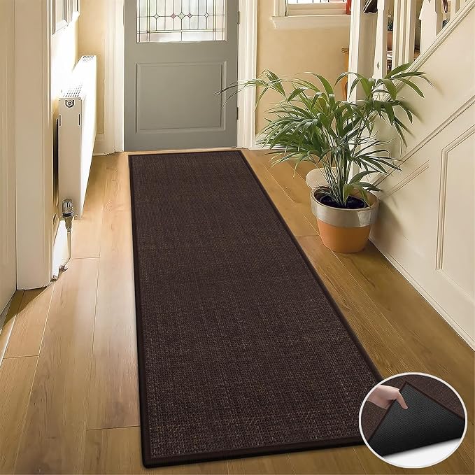 GOYLSER Washable Kitchen 7 Foot Runner Rug Non Slip, Absorbent Long Hall Runners Non Slip, Jute Nonslip Hallway Runner Mat Kitchen Carpet Runner, Deep Brown