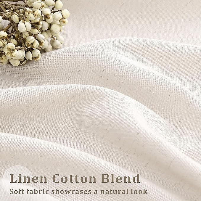 Cream Patio Sliding Door Curtains 100 Width 102 Inches Long Linen | Pinch Pleated Curtain with Hooks Rings Light Filtering Semi Sheer Extra Wide 100x102 Drapes for Living Dining Room Ivory