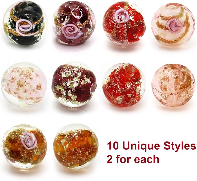 Artsy Crafts 60 Pcs Assorted Glow in The Dark Firefly Beads 12mm European Lampwork Luminous Glass Beads for Jewelry Making Charm Bracelet Necklace Earrings Crafts (Red Series 60pcs)