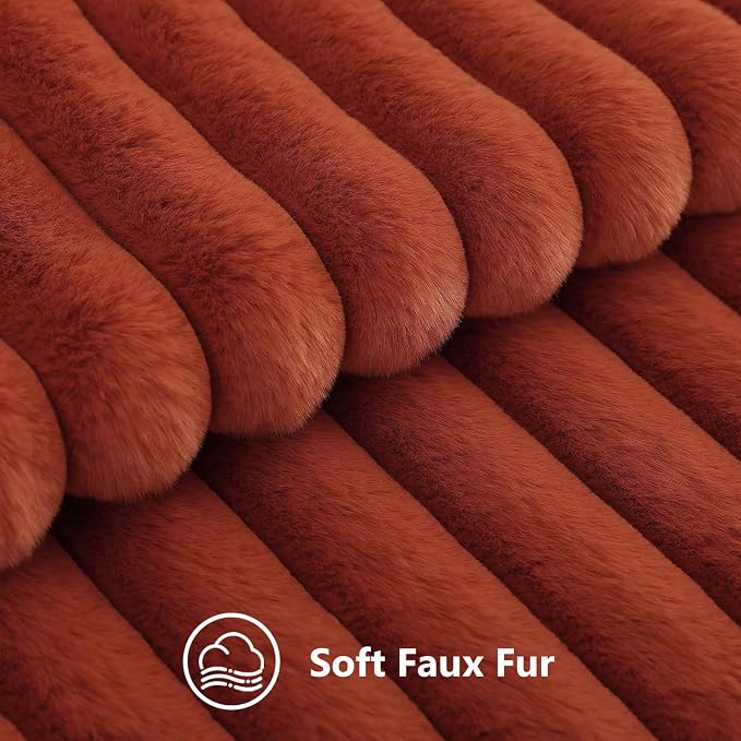 decorUhome Fall Faux Fur Throw Pillow Covers 18x18 Set of 2 Rust | Decorative Soft Cozy Striped Plush Modern Farmhouse Boho Couch Pillow Cases Velvet Back for Sofa Bed Living Room Home Decor