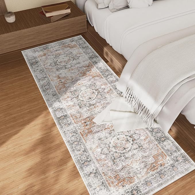2x6 Washable Runner Rug for Entryway: Kitchen Runner Rug Non Slip Boho Floor Rug with Rubber Backing Soft Faux Wool Low Pile Non Shedding Carpet Runner for Hallways Bedroom Entry Home Office