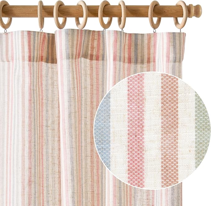 jinchan Linen Curtains 63 inch Candy Stripe for Kids Room Back Tab 2 Panels | Kids Curtains for Living Room Baby Girls Room,Ticking Stripe,Nursery Drapes, Window Treatments,Cottagecore,Light Filtering