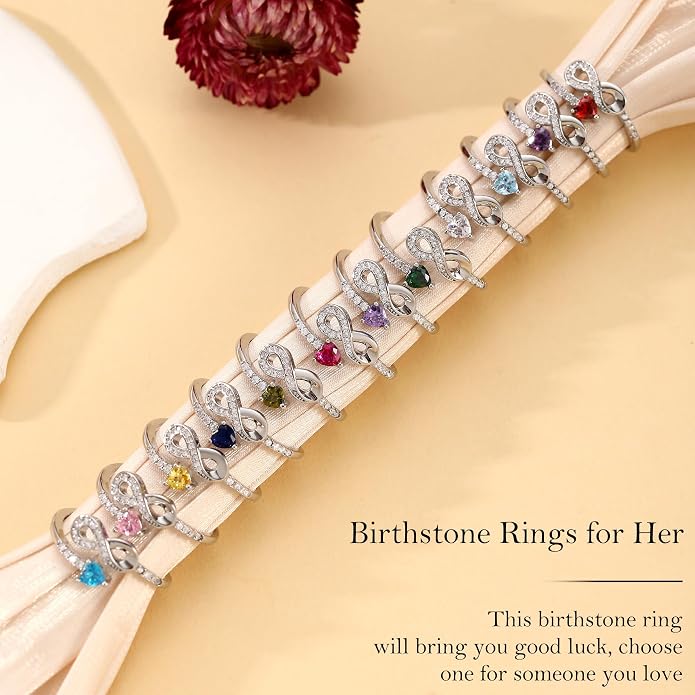 Btysun Mothers Day Gifts, Birthday Gifts for Women Non Tarnish Gold Rings Adjustable 1-12 Birthstone Rings Birthday Gift for Wife Mom Stocking Stuffers Promise Ring Anniversary Wedding Jewelry