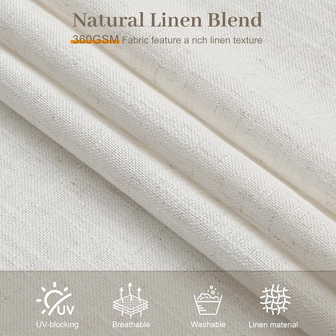Pinch Pleated Sheer Curtains 84 Inches Long for Living Room, Linen Blend Curtain Rustic Textured Light Filtering Back Tab Drapes with Hook Rings for Bedroom Office, Beige White, W40xL84, 2 Panels