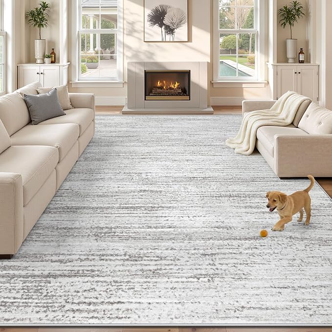 Area Rug 8x10 Living Room Rugs: Washable Modern Rug Large Non-Slip Soft Rugs Stain Resistant Printed Rug Indoor Carpet for Bedroom Kitchen Dining Room Nursery Playroom Home(Grey, 8'x10')