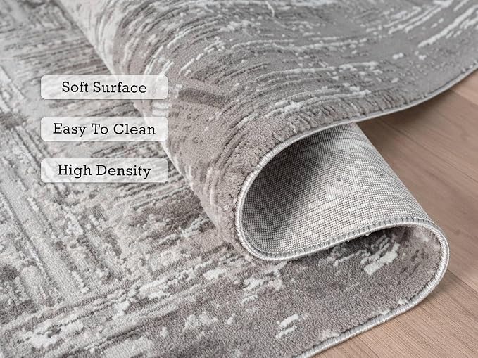 Amy Modern Abstract Runner Rug for Kitchen, 2x7 Contemporary Textured Geometric Gray Runner, High-Low Pile Stain Resistant Carpet for Bedroom, Hallway or Entryway (2' x 7', Gray)