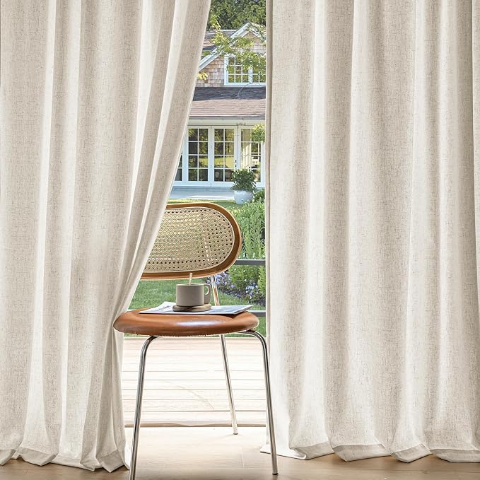 MIULEE Non-See-Through Privacy Linen Curtains 52W x 84L Inch Linen | 2 Panels, Light Filtering, Semi Sheer Window Curtains, Farmhouse Textured, Back Tab Drapes for Bedroom Living Room