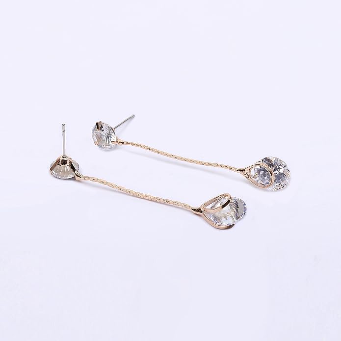 Crystal Linear Drop Earrings - Womens Sterling Silver Round Cubic Zirconia CZ Diamond Rhinestone Long Chain Dangle Earrings Bridal Drop Earrings for Wedding Bride Bridesmaids