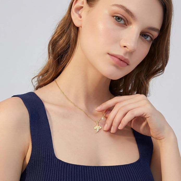 Fashion Dainty Necklace for Women - 14K Gold Plated Detachable Pendant with Cubic Zirconia Accent, Hypoallergenic Layering Jewelry for Women, Trendy Storm Charm Necklace for Daily Wear & Gifting
