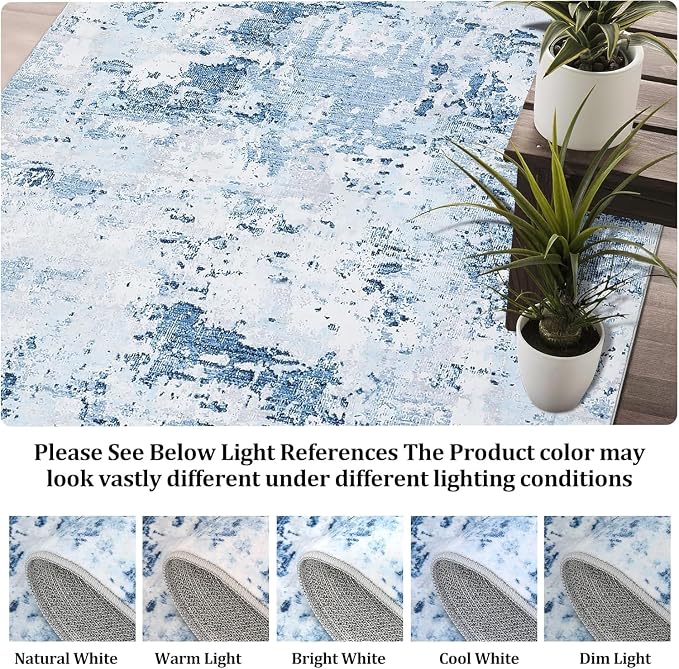 ROYHOME Modern Abstract 2x8 Area Rug Non Slip Non Shedding Low Pile Stain Resistant Rug for Hallway Kitchen Bedroom Non Shedding,Light Blue