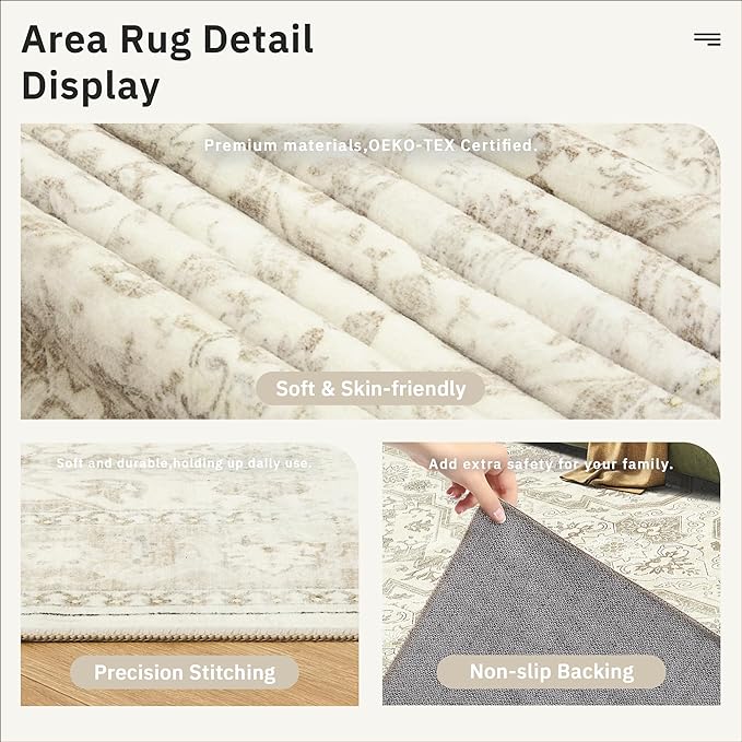 Soalmost Runner Rug 2x6 Washable Non-Slip Kitchen Runner Rugs for Bathroom Laundry Room Beige/Brown Vintage Floor Carpet Runners for Hallway Entryway