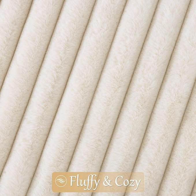 decorUhome Fall Faux Fur Throw Pillow Covers 18x18 Set of 4 Cream White | Decorative Modern Farmhouse Soft Cozy Striped Pillow Cases Velvet Back for Sofa Bed Living Room Classic Accent Home Decor