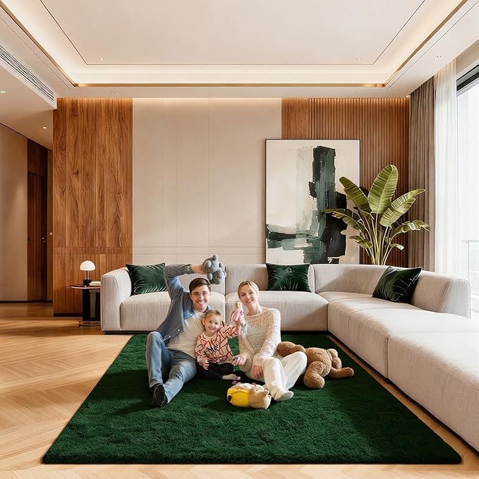 5x7 Area Rugs for Living Room, Large Fluffy Dark Green Rugs for Bedroom, Fuzzy Shag Soft Non-Slip Carpet for Kids Girls and Boys Nursery Dorm Indoor Room Home Decor (5ft X 7ft, Dark Green)