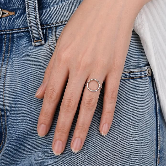 SOVATS 925 Sterling Silver Open Circle Ring for Women – Rhodium Plated, Minimalist Stackable Design, Nickel-Free Jewelry