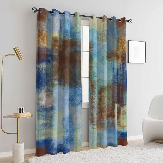 Asuexpect Abstract Curtains 2 Panels Abstract Rust Curtain Room Darkening Grommet Window Treatments Modern Decorative for Bedroom Living Room, 52x72 Inches, Blue Rust