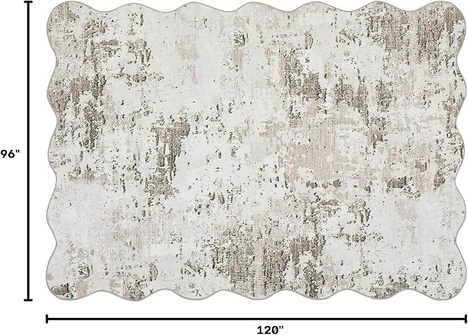 ROYHOME Living Room 8x10 Washable Modern Scalloped Abstract Rug Faux Wool Accent Ultra Soft Non Slip Non Shedding Accent Rug for Bedroom Dining Room Office Home, Taupe