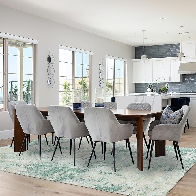 ROYHOME Modern Abstract Area Rug 5x7 Non Slip Non Shedding Rug Low Pile Stain Resistant for Bedroom Living Room,Green