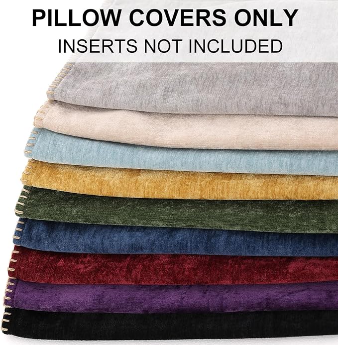 decorUhome Soft Chenille Throw Pillow Covers 20x20 Set of 2 Beige | Fall Textured Decorative Throw Pillow Cases Stitched Edge Modern Farmhouse Luxury Boho Velvet for Couch Sofa Bed Home Decor