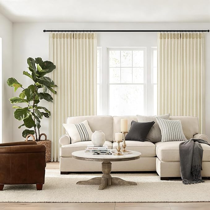 Topfinel Pinch Pleated Curtains 90 Inches Long 2 Panels Set,Cream Semi Sheer Cotton Blend Fabric Aesthetic Advanced Curtain Drapes for Living Room Bedroom,40x90 inch Length,Natural
