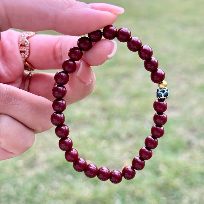 LINGYUAN Feng Shui Wealth and Luck Bracelet with Gold Foil Five Gods Amulet-Red Agate Cinnabar Gemstone Bracelet for Prosperity, Protection & Success, Lucky Charm Gift for Men & Women