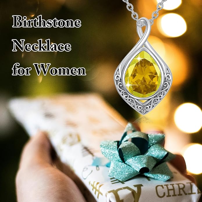 PELOVNY Celtic Knot Necklaces for Women 925 Sterling Silver Gemstone/Birthstone Teardrop Infinity Necklace Irish Celtic Pendant Jewelry Gifts for Mom Daughter Wife
