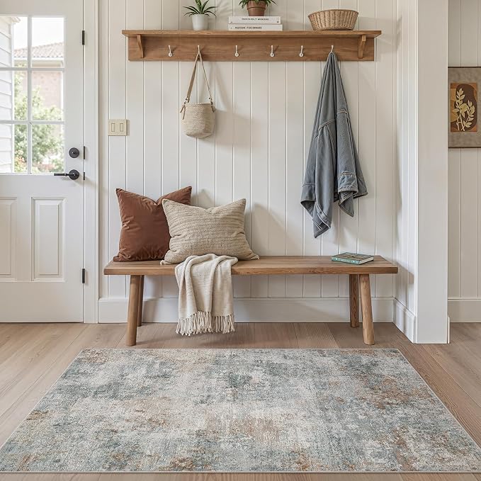 Tortania Area Rug Living Room Rugs - 3x5 Washable Soft Neutral Boho Moroccan Farmhouse Mat Indoor Floor Carpet for Bedroom Under Dining Table Home Office Decor - Grey Brown