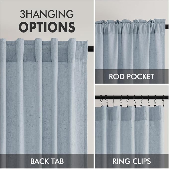 MIULEE Non-See-Through Privacy Linen Curtains 52Wx108L Inch Blue | 2 Panels, Light Filtering, Semi Sheer Window Curtains, Farmhouse Textured, Back Tab Drapes for Bedroom Living Room