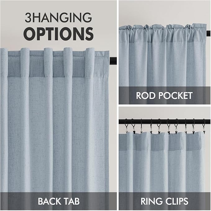 MIULEE Non-See-Through Privacy Linen Curtains 52W x 90L Inch Blue | 2 Panels, Light Filtering, Semi Sheer Window Curtains, Farmhouse Textured, Back Tab Drapes for Bedroom Living Room