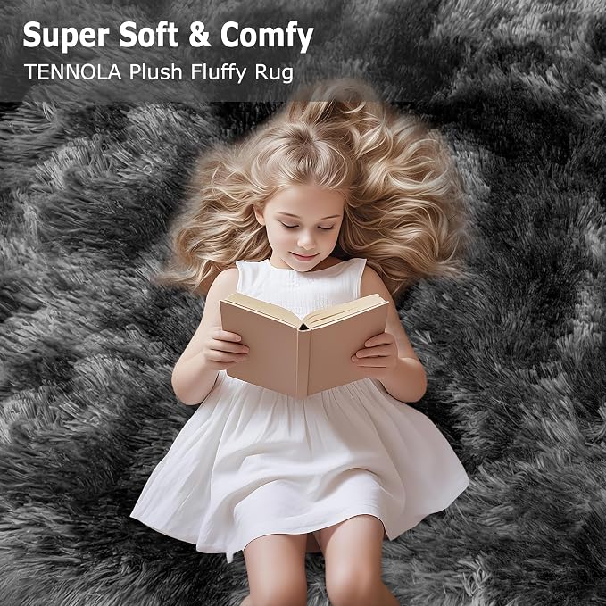 Soft Shaggy Rugs for Bedroom Living Room, 6x9 Tie-Dyed Dark Grey and Black Rug Plush Fuzzy Fluffy Carpet Indoor Modern Shag Area Rug for Kids Room Boys Girls Dorm Nursery Home