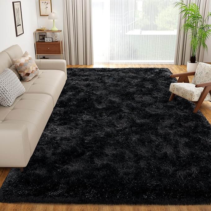 Dssimo Black Rug for Bedroom Living Room, 4x6 Soft Shaggy Area Rugs | Large Comfy Fluffy Upgrade Non-Slip Dorm Room Rugs for Guys Men Nursery Kids Room Home Decor, Indoor Floor Carpet
