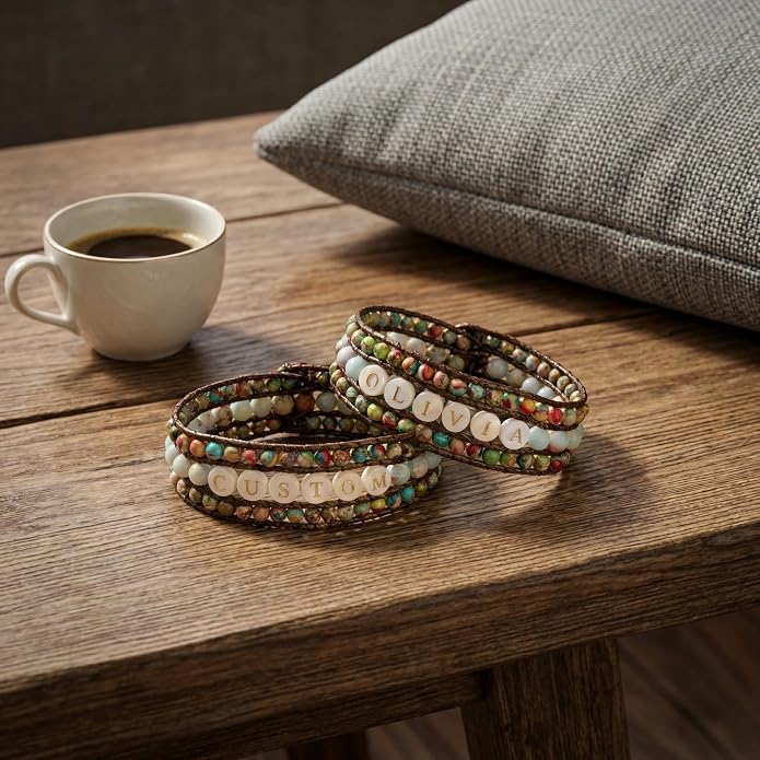 YGLINE Boho Handmade Natural Stone Bead 3 Row Wide Wrap Wrist Statment Bracelet Jewelry Collection