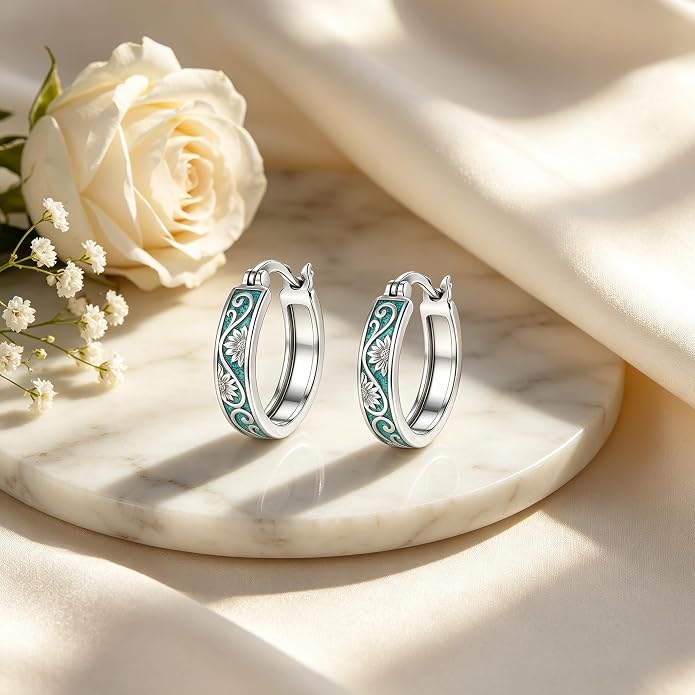 Opal/Turquoise Huggie Earrings 925 Sterling Silver Opal/Turquoise Small Animal Huggie Hoop Earrings Animal Huggies Earring Jewelry Gifts for Women Mom Her