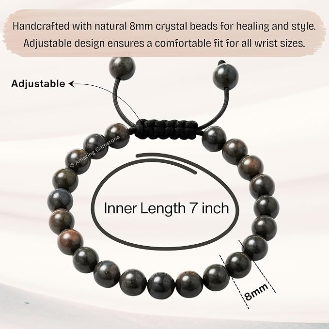 Amazing Gemstone Que Sera Stone Llanite Bracelet, Gifts for Men & Women - Protection Healing Crystal Bracelet - 8mm Gemstone Beaded Adjustable Bracelet, Pulseras para Hombres Mujer Stocking Stuffers