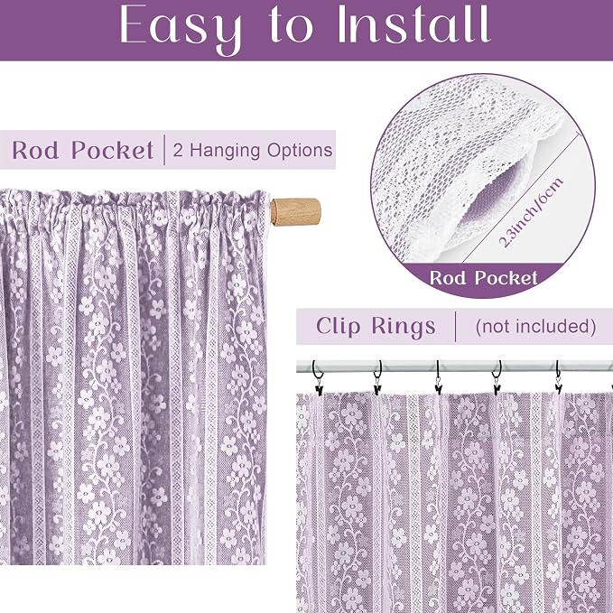 ASPMIZ Linen Kitchen Curtains Double Layer Kitchen Window Curtains Over Sink 36 Inch Length Purple Tier Curtain Light Filtering, Rod Pocket Cafe Curtain Short Window Treatments with 2 Tiebacks, 26x36