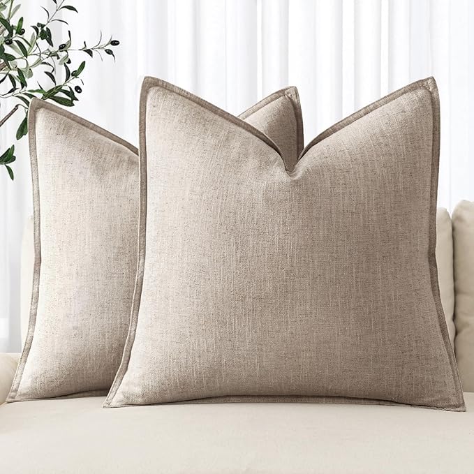 MIULEE Decorative Linen Euro Sham Pillow Covers 24x24 Inch Natural Linen | Boho Farmhouse Neutral Couch Throw Pillows for Bed, Pack of 2 Accent Modern Pillowcases, Sofa Livingroom Home Decor