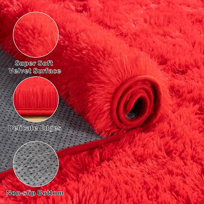 Large Area Rugs for Living Room Bedroom 6x9 Red Fluffy Shag Rugs | Ultra Soft Shaggy Plush Fuzzy Modern Indoor Throw Floor Carpet for Kids Girls Boys Dorm Nursery Home Decor Aesthetic