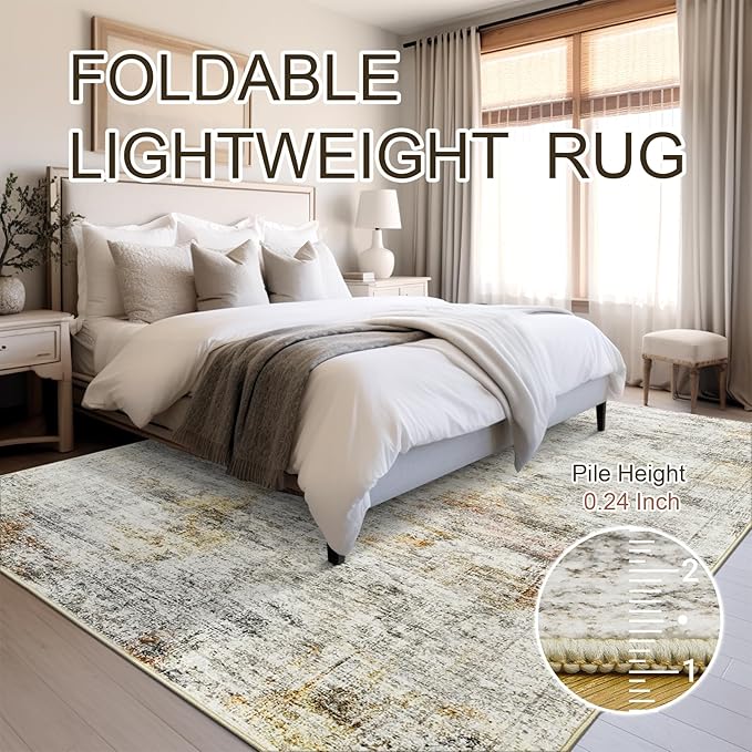 Soalmost 9x12 Area Rugs for Living Room, Non Slip Machine Washable Vintage Rugs, Low Pile Lightweight Large Rug for Bedroom, Dining Room, Home Office Gray Rust