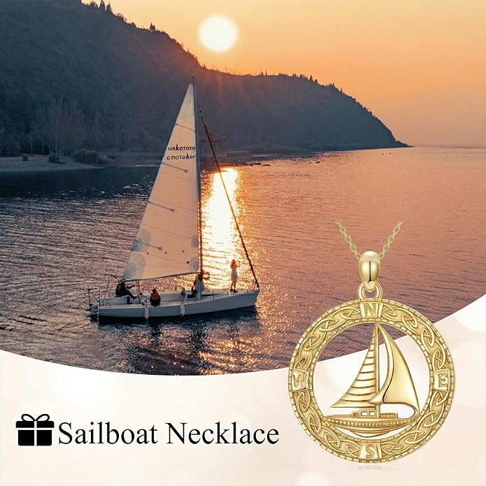 Compass/Sailboat/Lighthouse/Rudder Anchor Necklace for Women 18K Gold Plated Nautical Navy Jewelry Sea Lover Sailor Necklace Mothers Day Gifts for Women Mom Wife