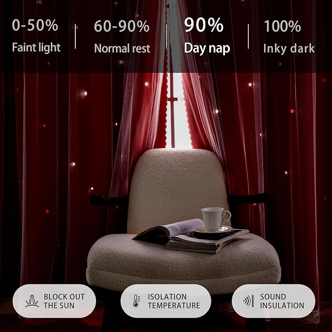 XiDi Black Out Curtains for Bedroom Windows, Curtains for Girls Bedroom Decor, Unicorn Curtains for Kids Room, Blackout Curtains for Living Room 63 inchs Long 52 inches Wide 2 Panel Red 52/72/2