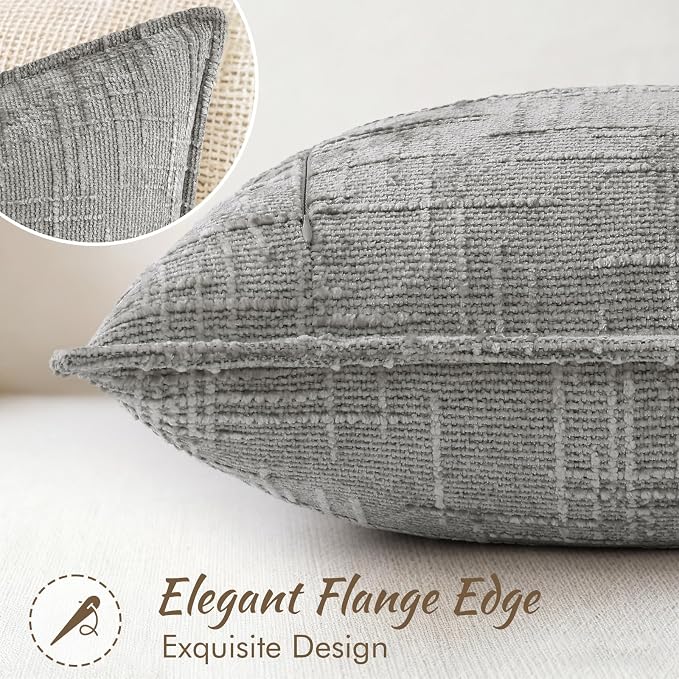 decorUhome Chenille Decorative Throw Pillow Covers 24x24 Set of 2,Grey | Soft Texture, Slubby Modern Design, Flange Edges, Cozy Accent Pillow Covers for Couch, Sofa, Bed, Living Room