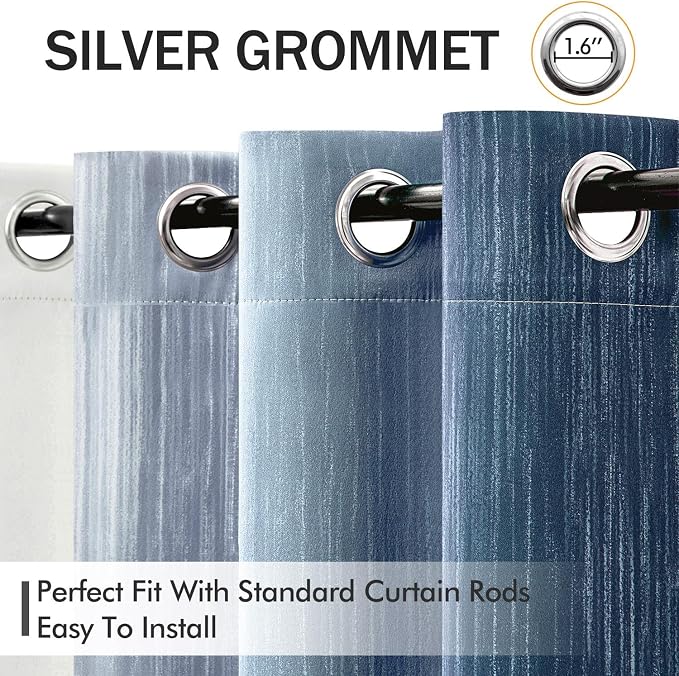 MIULEE Royal Blue and Greyish White Ombre Blackout Curtains, Full Room Darkening Thermal Insulated 96 Inches Long Drapes for Bedroom/Living Room Grommet Window Treatments Modern 52Wx96L, Set of 2