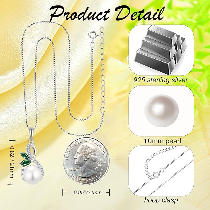 Pearl Necklace 925 Sterling Silver Infinity Butterfly Necklaces with 10mm Freshwater Cultured Pearls Jewelry Christmas Birthsday