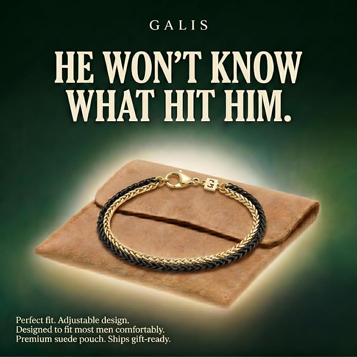 Galis Mens Bracelet - Stainless Steel, Non Tarnish Rope Chain Bracelets, Stylish Fathers Day Gift for Dad, Husband, Boyfriend.